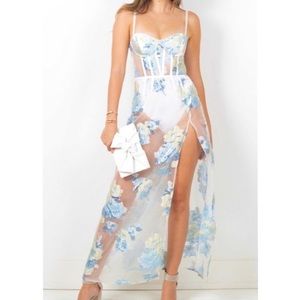 For Love And Lemons Blue Floral Maxi Dress